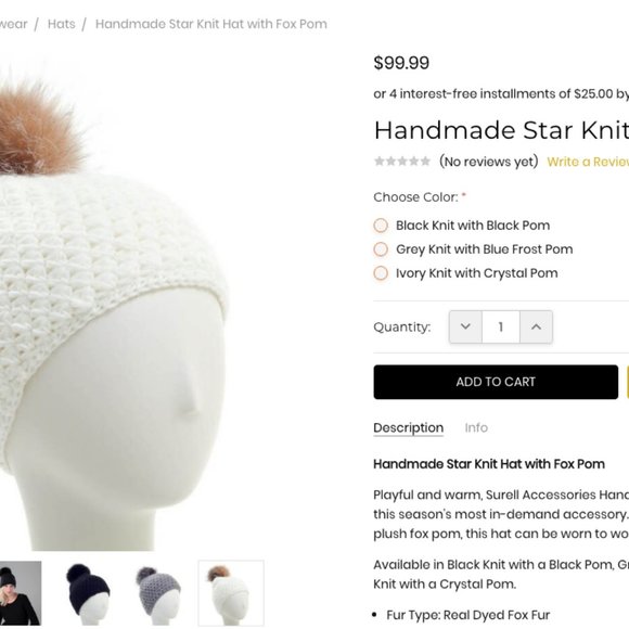 Knit Hat with Real Fur Pom - Picture 2 of 5